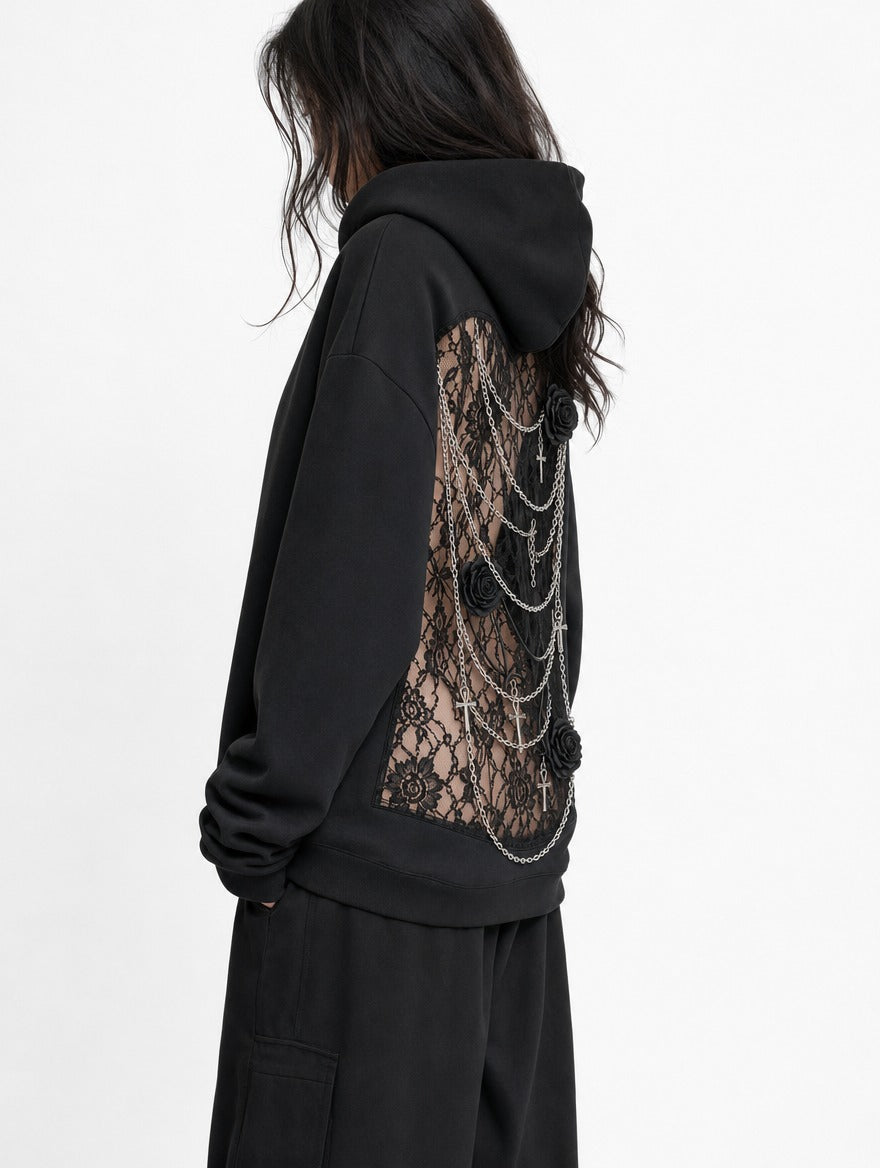 Side view of the black hoodie